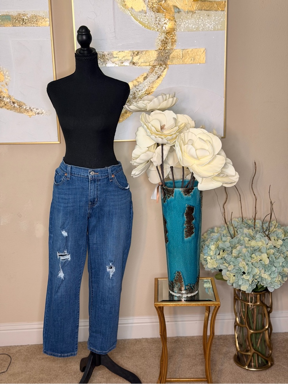 Levi's Distressed Mid Blue Boyfriend Jeans